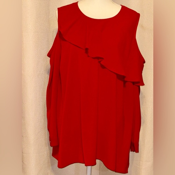 Vince Camuto Tops - VINCE CUMUTO Chic Asymmetrical Red Cold Shoulder Blouse. Vince Cumuto